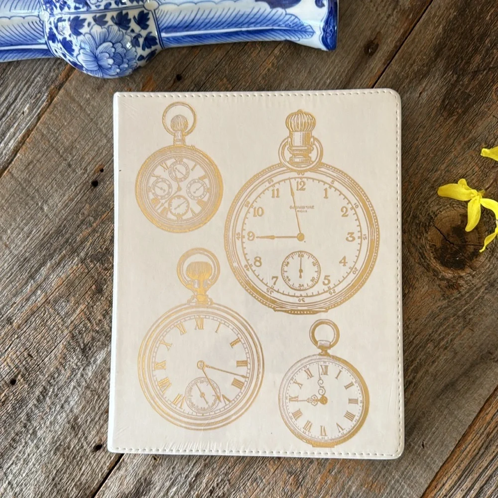 Eccolo Lined Journal Elegant Gold Pocket Watch Design 10 x 8 inches